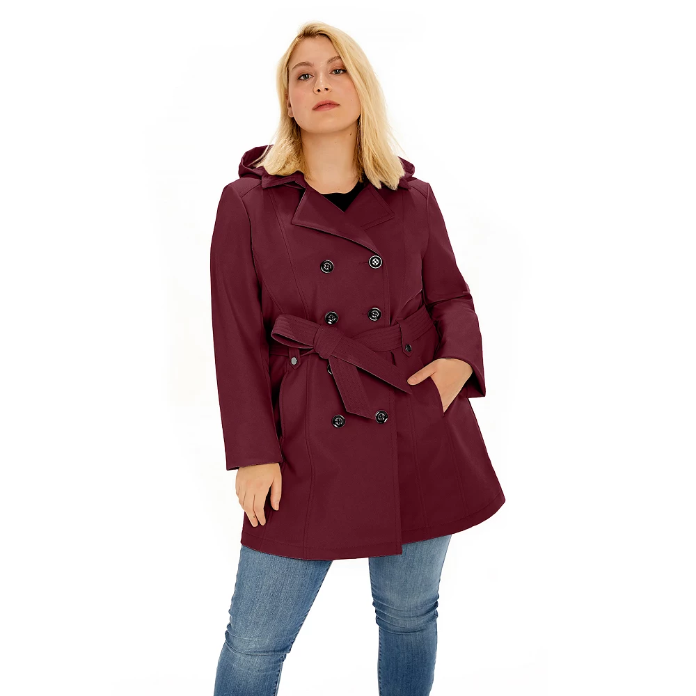 Plus Size Sebby Collection Double-Breasted Hooded Soft Shell Jacket 3 Plus Size Sebby Collection Double-Breasted Hooded Soft Shell Jacket - Image 3