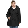 Plus Size Sebby Collection Double-Breasted Hooded Soft Shell Jacket