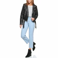 Women's Levi's® Belted Faux Leather Motorcycle Jacket -Gearwest shop 4638028 ALT4