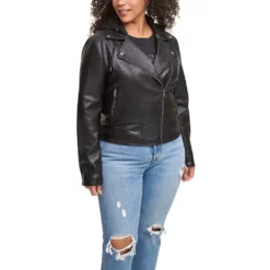 Plus Size Levi's® Faux Leather Motorcycle Jacket With Fleece Hood -Gearwest shop 5088700 ALT6