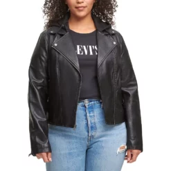 Plus Size Levi's® Faux Leather Motorcycle Jacket With Fleece Hood