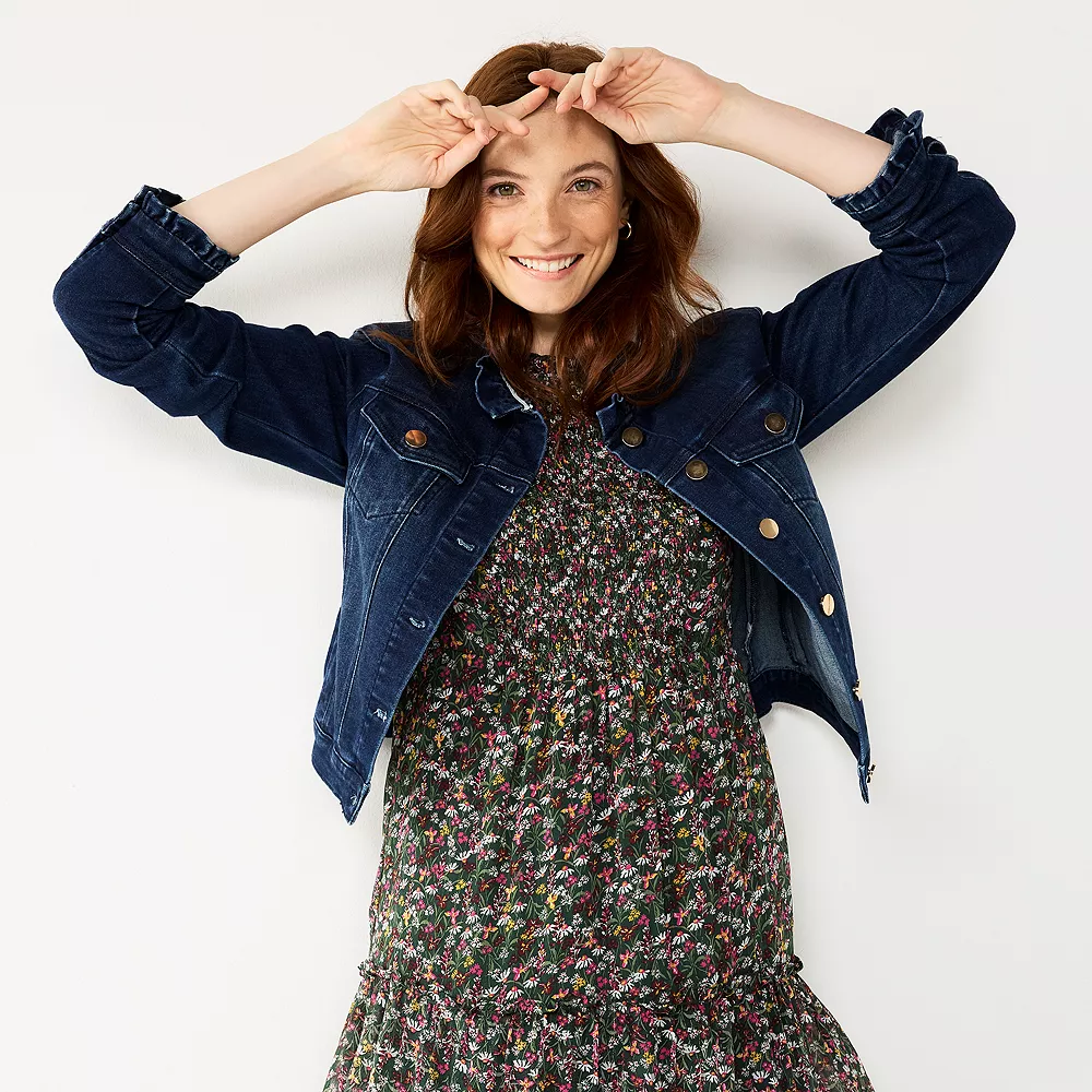 Women's DRAPER JAMES RSVP™ Ruffle Trim Denim Jacket 1 Women's DRAPER JAMES RSVP™ Ruffle Trim Denim Jacket