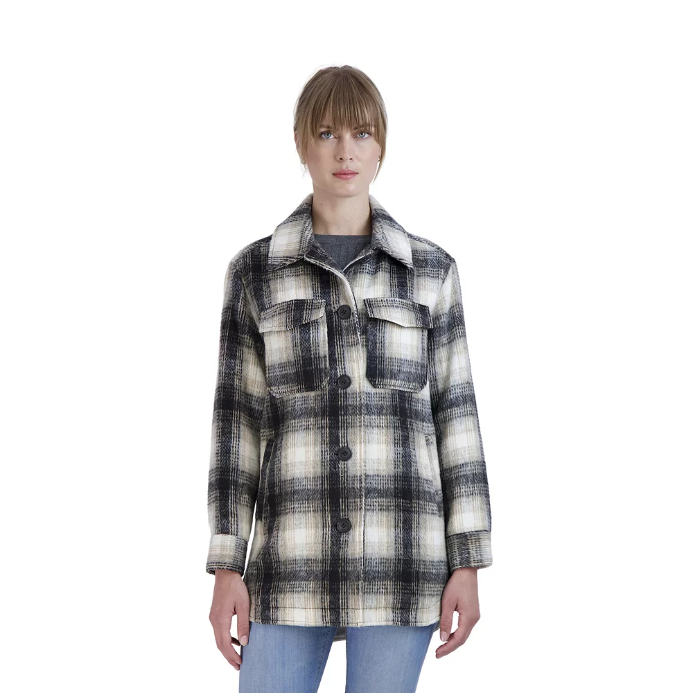 Juniors' Sebby Plaid Faux-Wool Shacket 1 Juniors' Sebby Plaid Faux-Wool Shacket