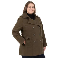Plus Size Fleet Street Hooded Wool-Blend Peacoat