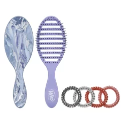 Wet Brush Metallic Marble Detangler Hairbrush, Speed Dry Hairbrush & Hair Coil Set