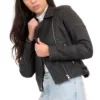 Women's Coffee Shop Washed Faux Leather Moto Jacket
