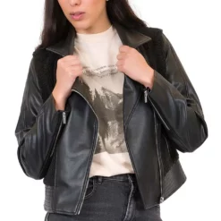 Women's Coffee Shop Faux Leather Moto Jacket
