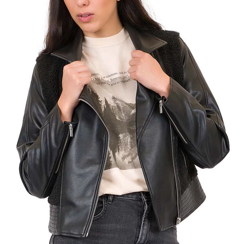 Women's Coffee Shop Faux Leather Moto Jacket 1 Women's Coffee Shop Faux Leather Moto Jacket