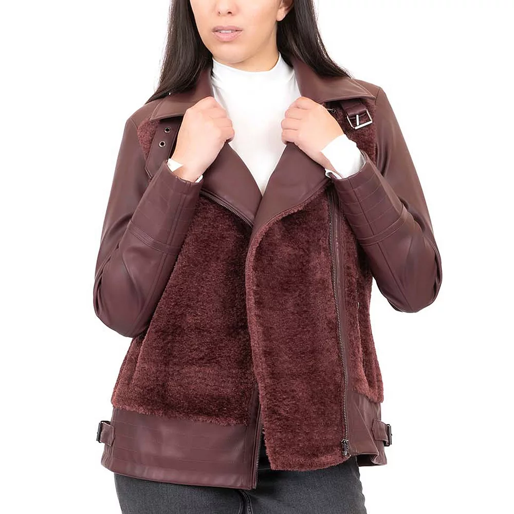 Women's Coffee Shop Oversized Faux Leather Moto Jacket 1 Women's Coffee Shop Oversized Faux Leather Moto Jacket