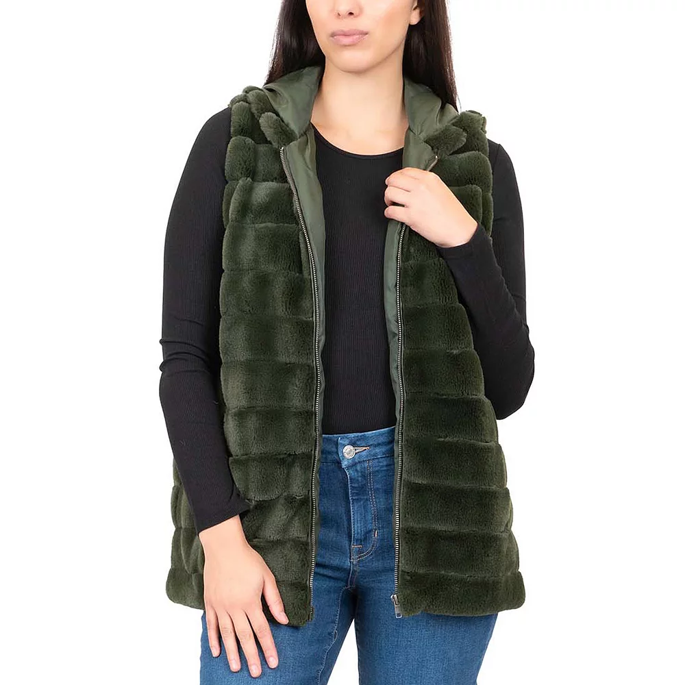 Women's Coffee Shop Faux Fur Hooded Vest 1 Women's Coffee Shop Faux Fur Hooded Vest