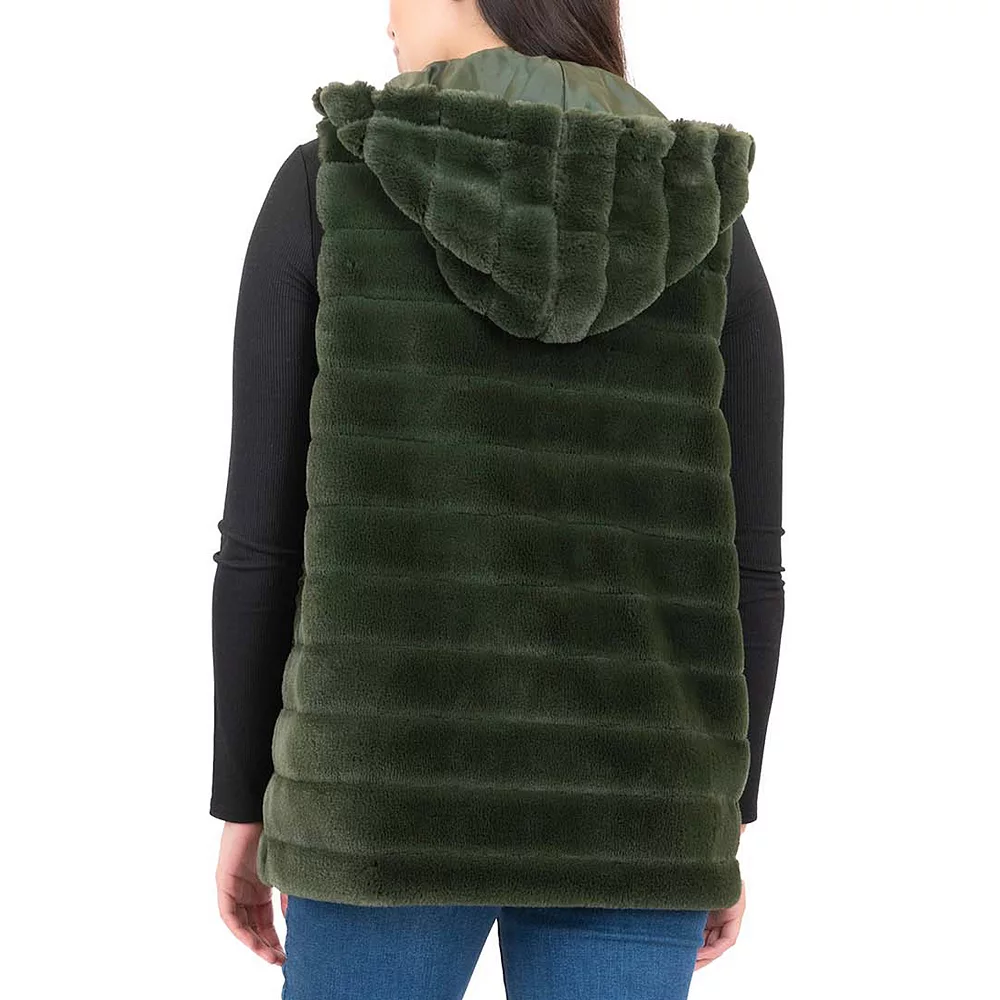 Women's Coffee Shop Faux Fur Hooded Vest 2 Women's Coffee Shop Faux Fur Hooded Vest - Image 2