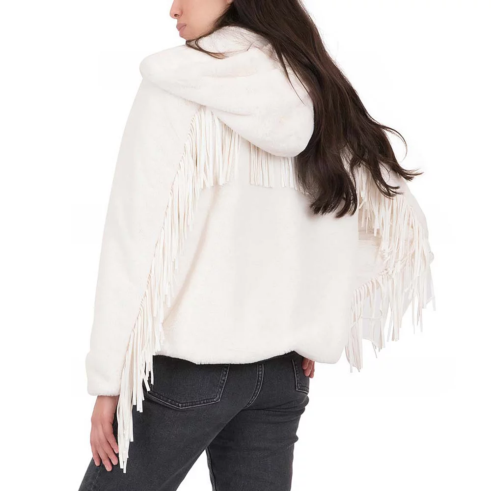 Women's Coffee Shop Faux Fur Hoodie With Fringe 2 Women's Coffee Shop Faux Fur Hoodie With Fringe - Image 2