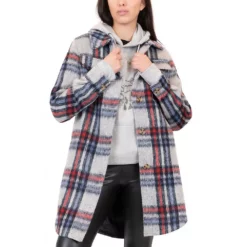 Women's Coffee Shop Plaid Faux Wool Shacket